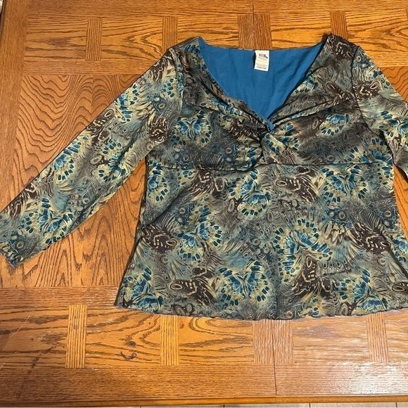 Vintage Faded Glory V-Neck Knot Front Printed Long Sleeve Top 22W-24W Y2K 90s - Picture 3 of 14